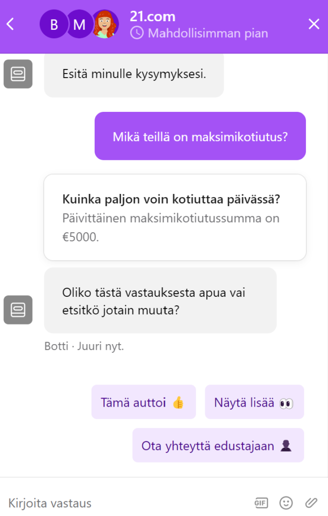 21.com asiakaspalvelu