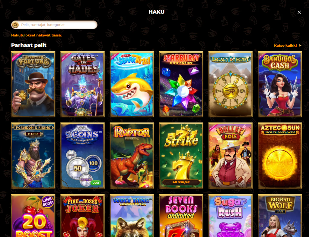 AmunRa casino pelivalikko haku
