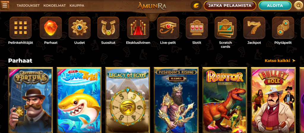 AmunRa casinon pelivalikko