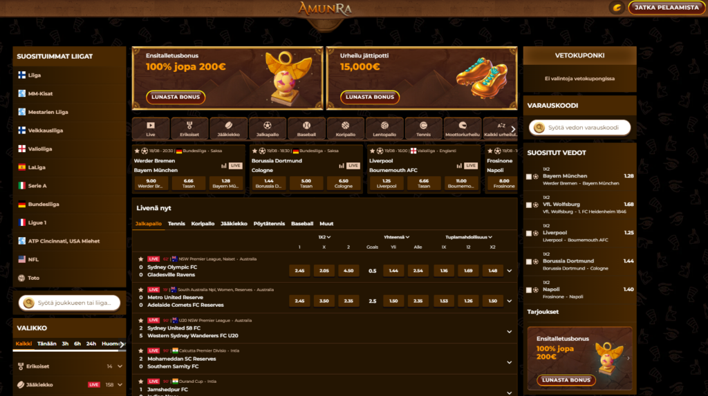 AmunRa vedonlyöntivalikko