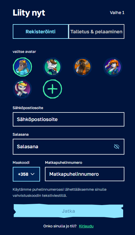 Arctic Casinon rekisteröitymislomake