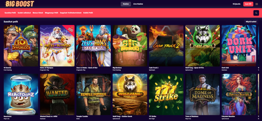Big Boost Casinon pelivalikko