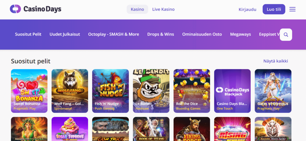 CasinoDays pelivalikko