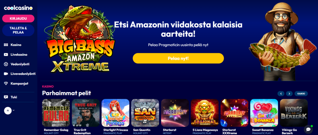 CoolCasino etusivu ja ulkoasu