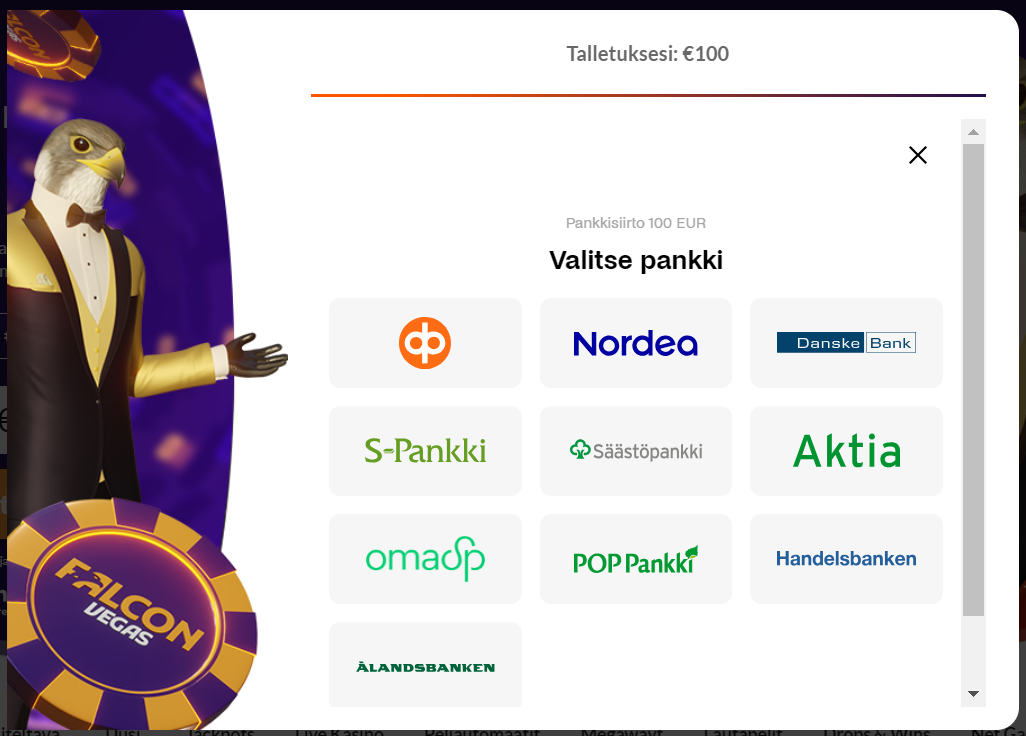FalconVegas casino maksumenetelmät