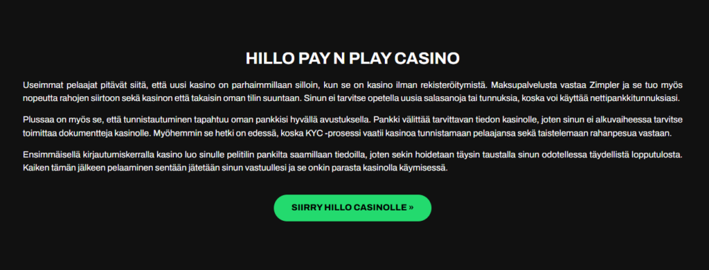 Hillo casino maksutavat
