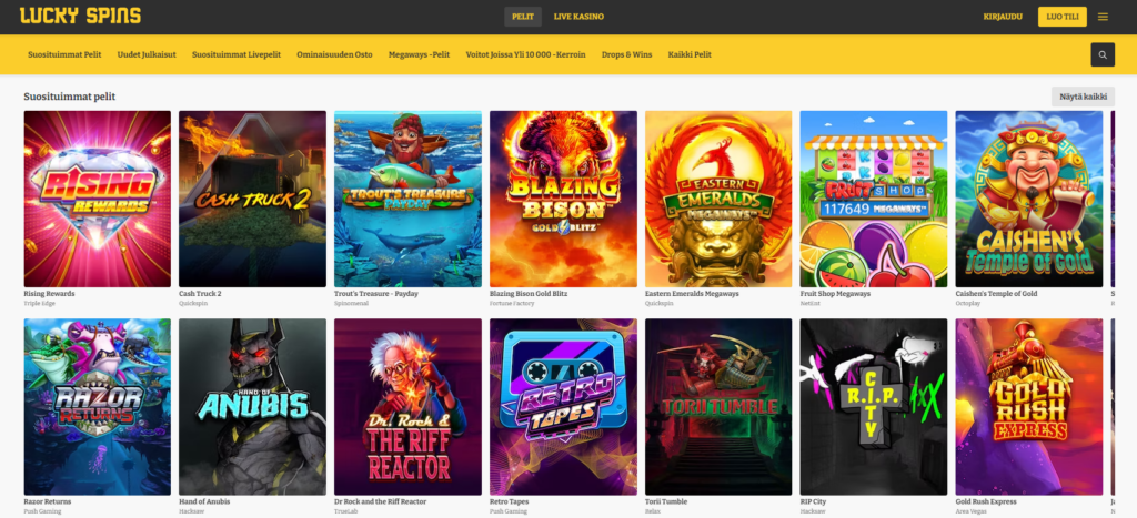 Lucky Spins casinon pelivalikko