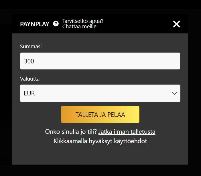 Metal casino talletusikkuna