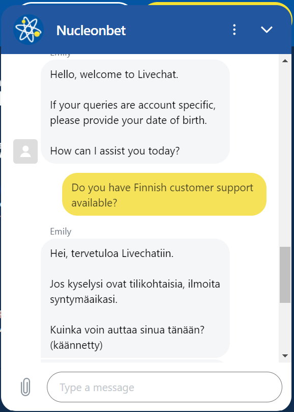 Nucleon Bet asiakaspalvelu