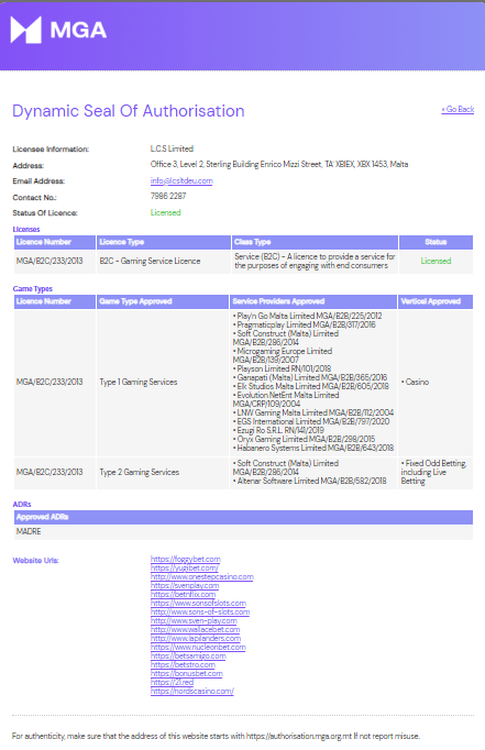 Nucleon Bet lisenssitiedot