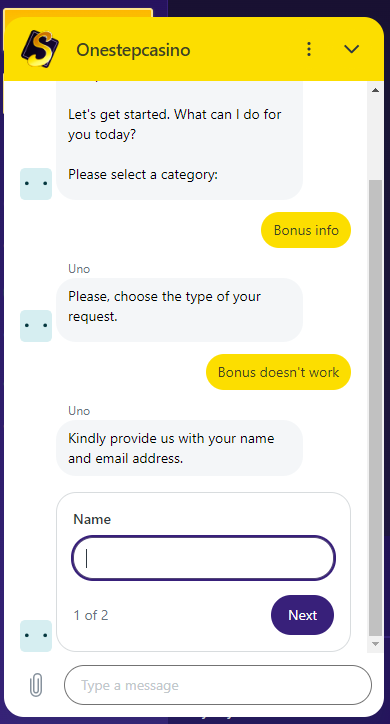 OneStep Casino livechat