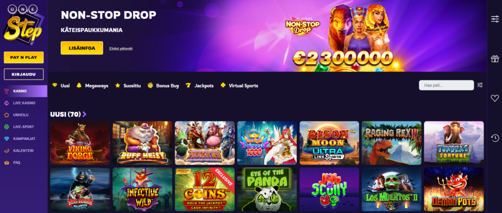 OneStep Casino pelivalikko