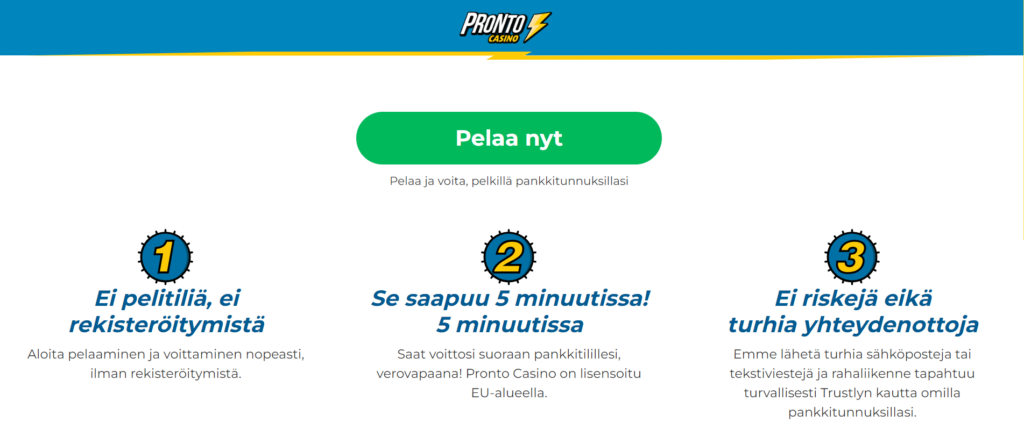 Pronto Casino pikakasinon etusivu
