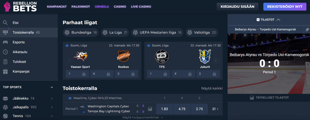 Rebellion Casino vedonlyönti