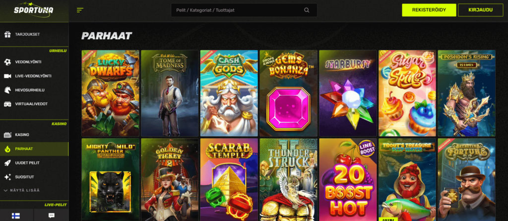 Sportuna pelivalikko