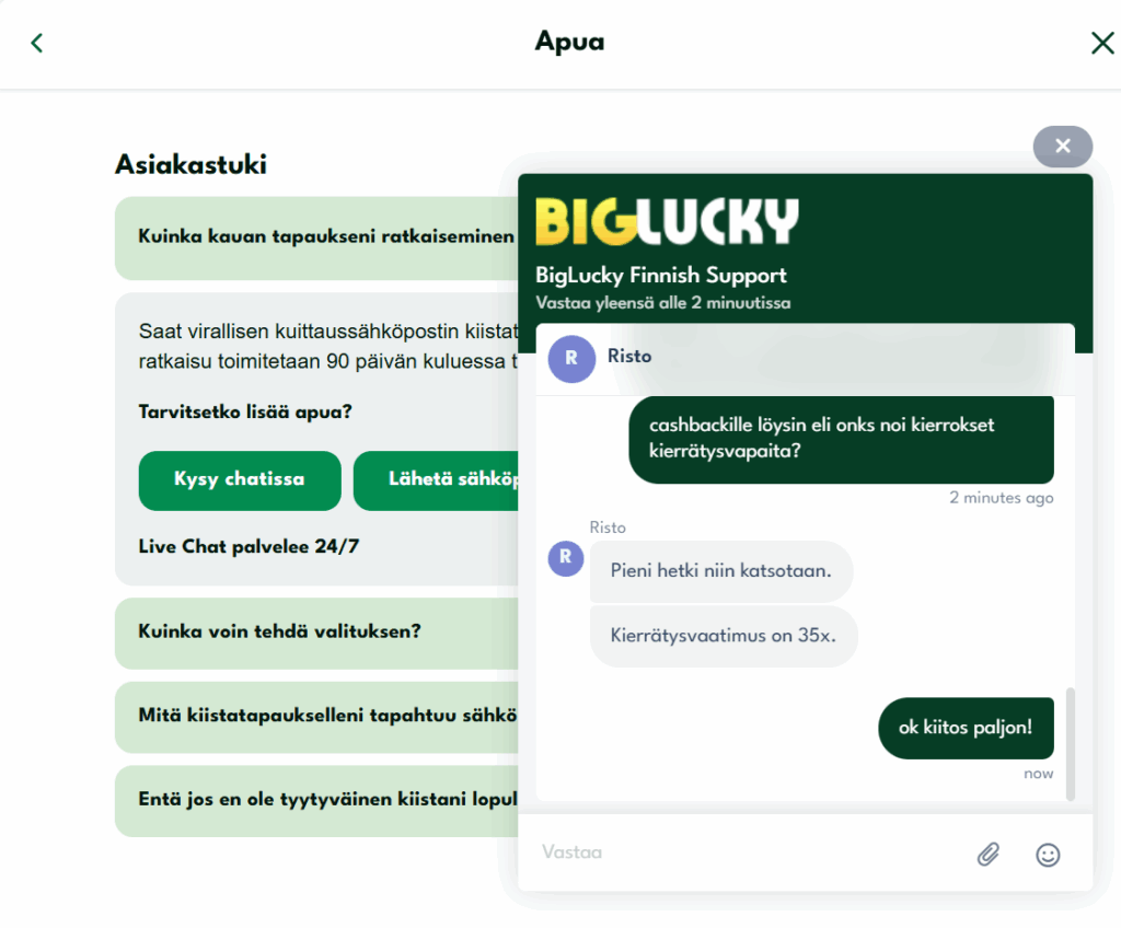 Big Lucky asiakaspalvelu