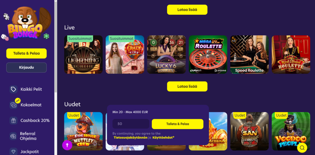 Bingo Bonga Casino ulkoasu