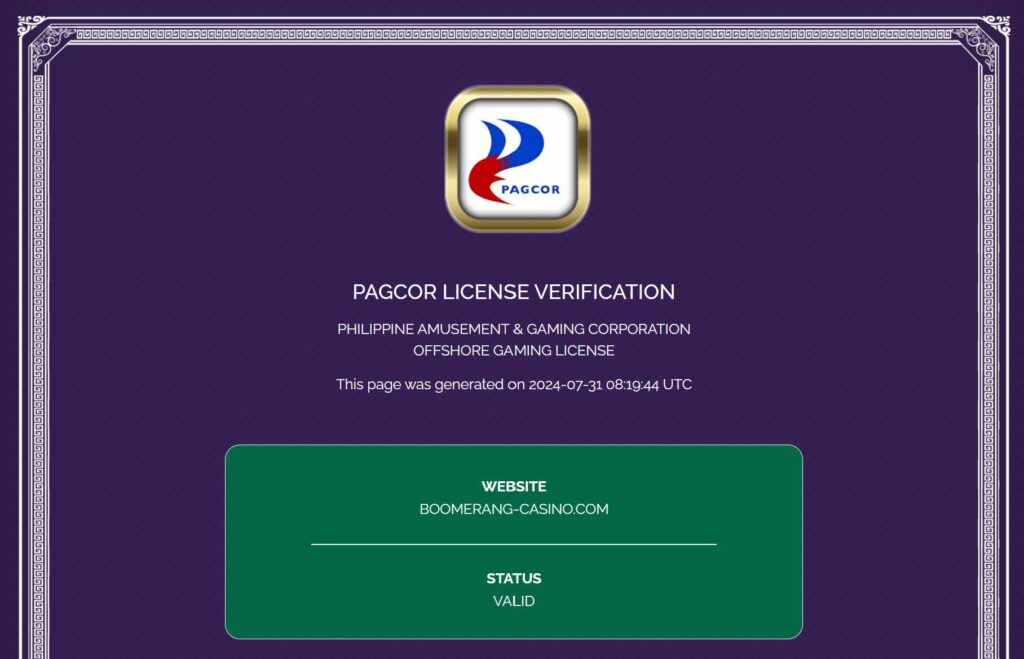Boomerang Casino lisenssi