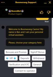 Boomerang Casinon asiakaspalvelu