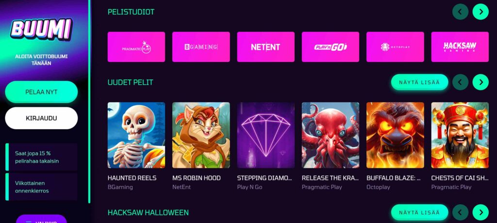 Buumi Casino ulkoasu