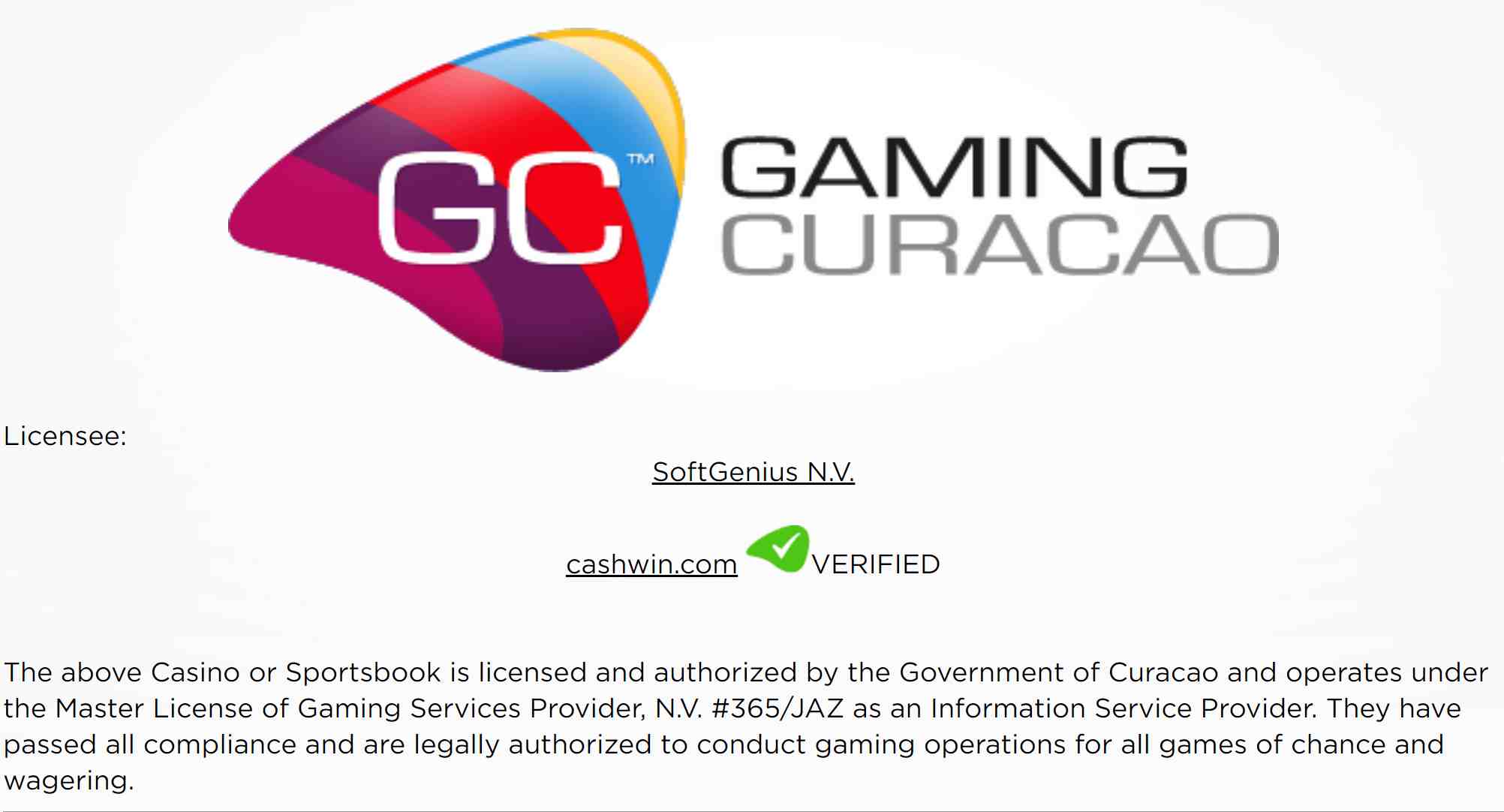 Cashwin Casinon pelilisenssi