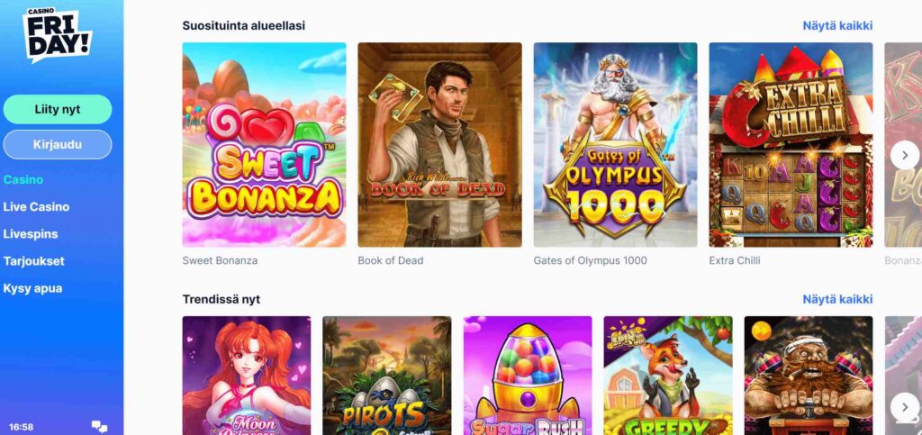 Casino Friday pelivalikoima
