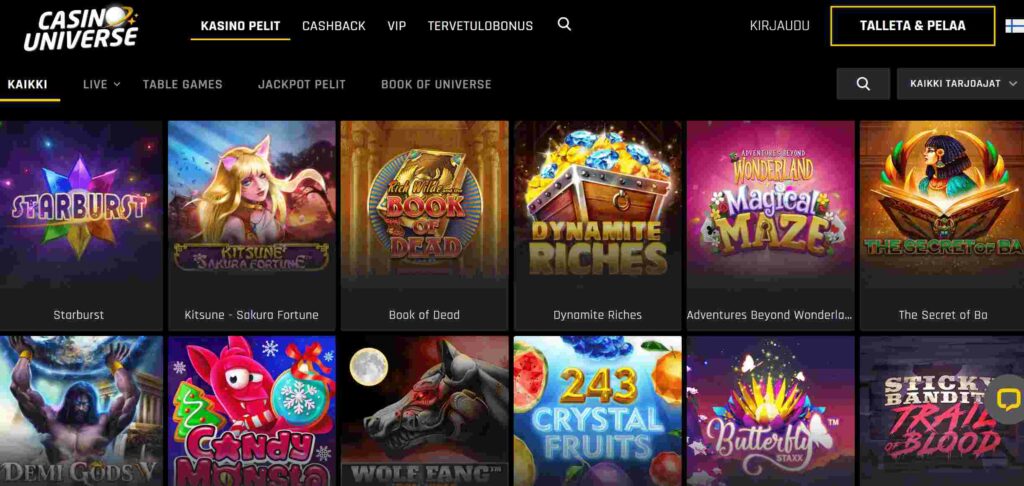 Casino Universe pelivalikoima