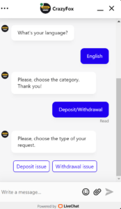 Crazy Foxin asiakaspalvelu