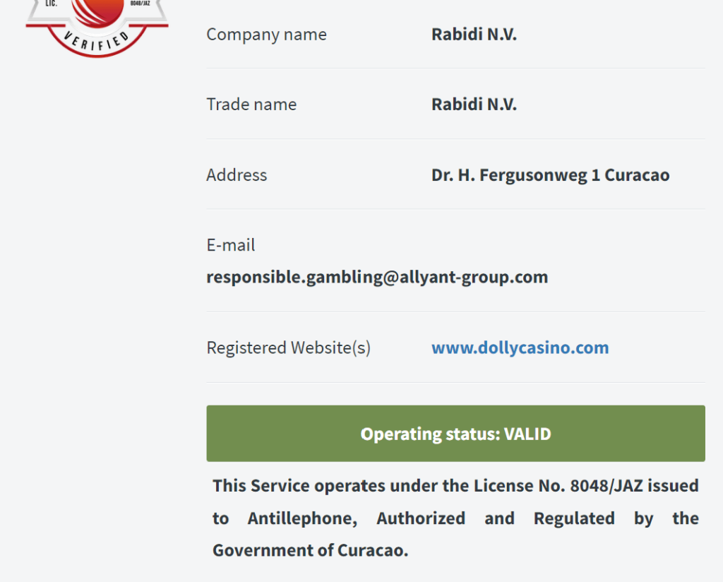 Dolly Casinon lisenssi