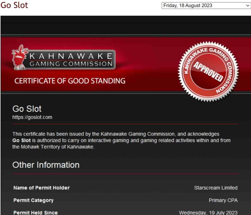 GoSlot Casinon lisenssi