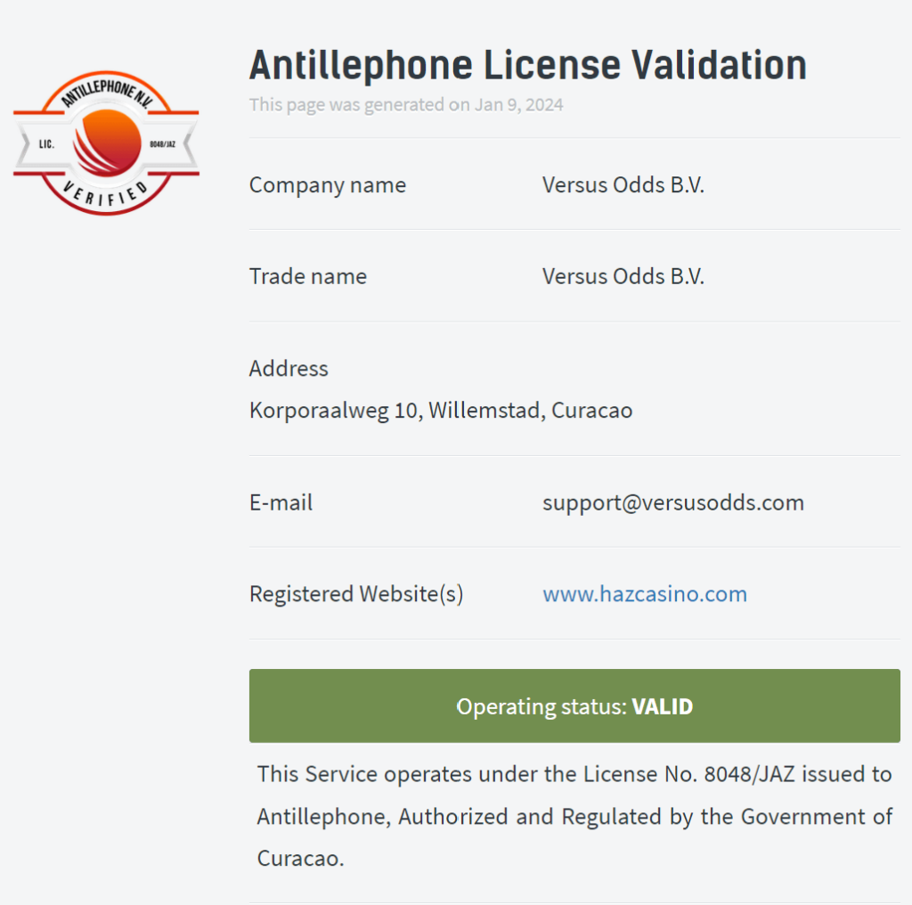 Haz Casinon lisenssi