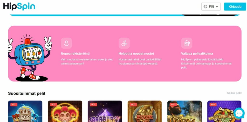 HipSpin Casinon ulkoasu