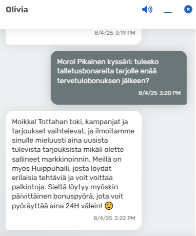 huippukasino asiakaspalvelu