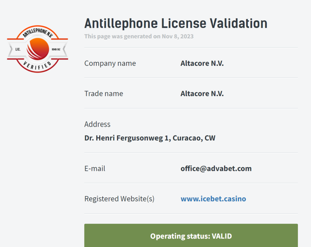 IceBet Casinon lisenssi