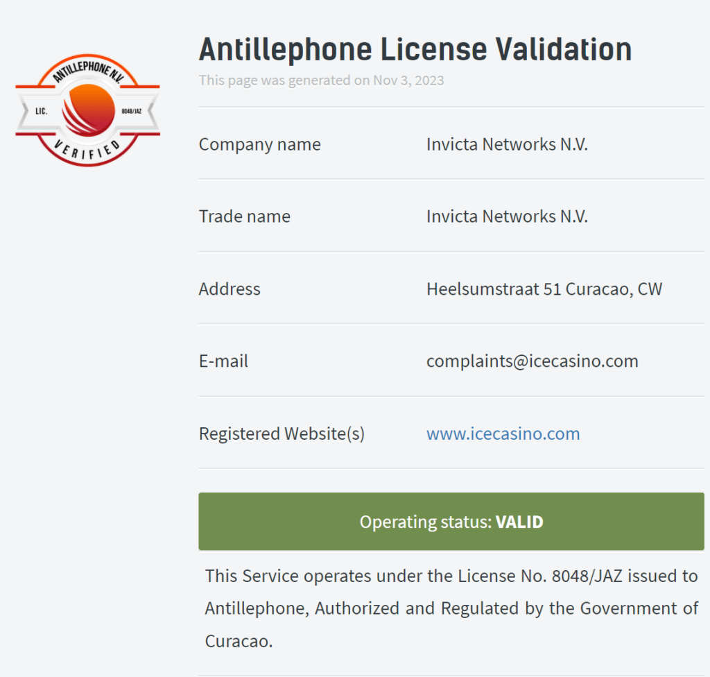 Ice Casinon lisenssi