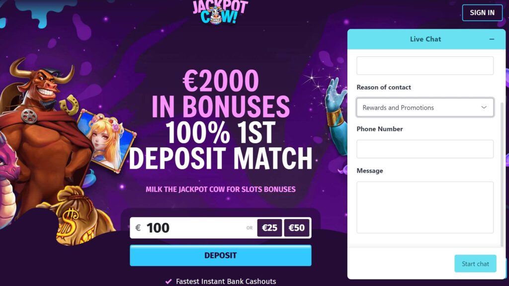 Jackpot Cow asiakastuki