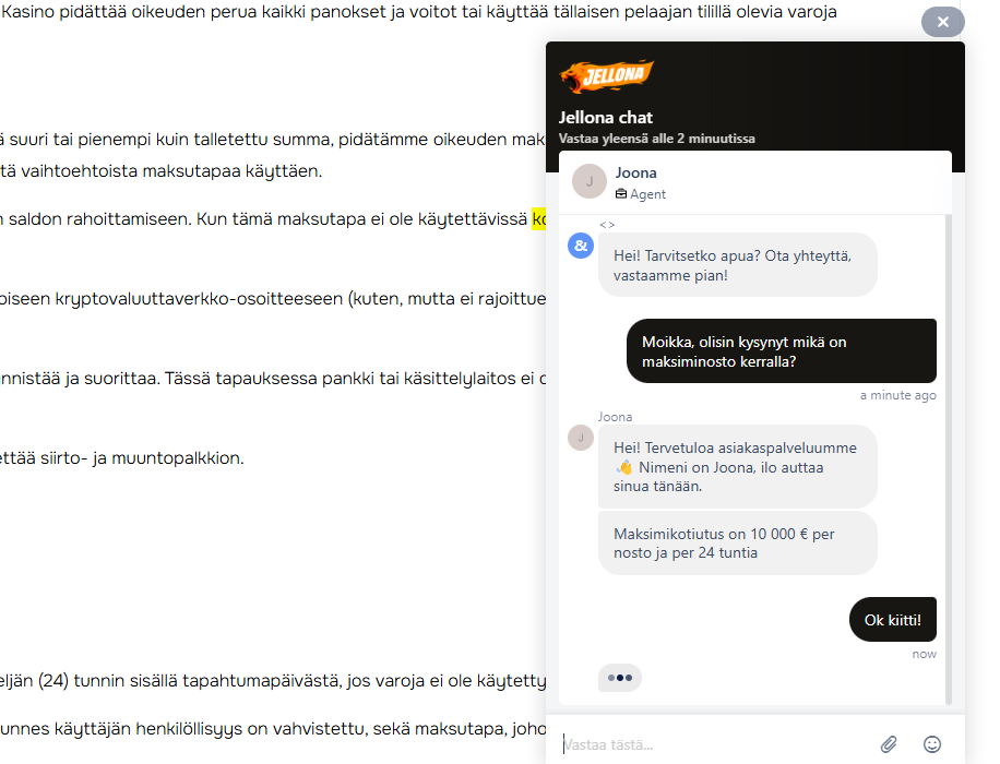 Jellona Casino asiakaspalvelu