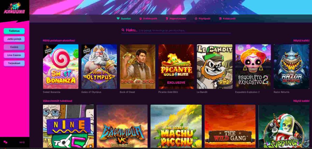 Kanuuna Casinon pelit