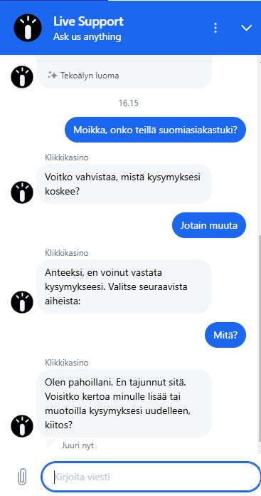 Klikki Kasino asiakastuki