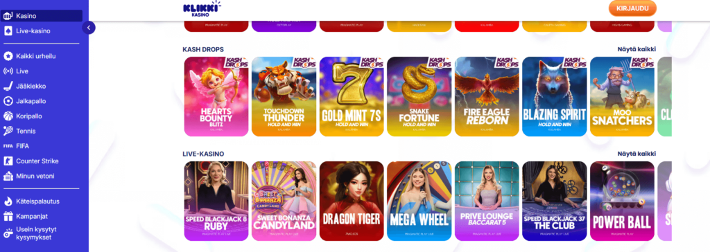 Klikki Kasino pelivalikoima