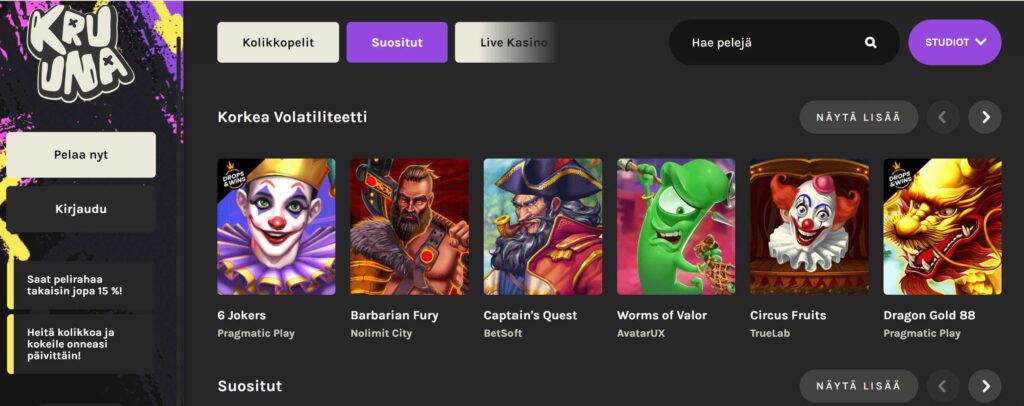 Kruuna Kasino pelivalikoima