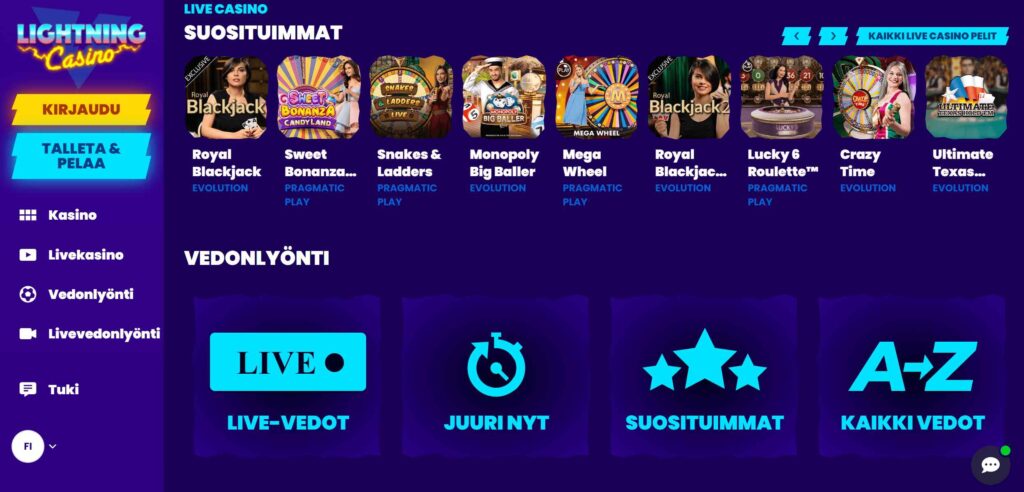 Lightning Casino ulkoasu