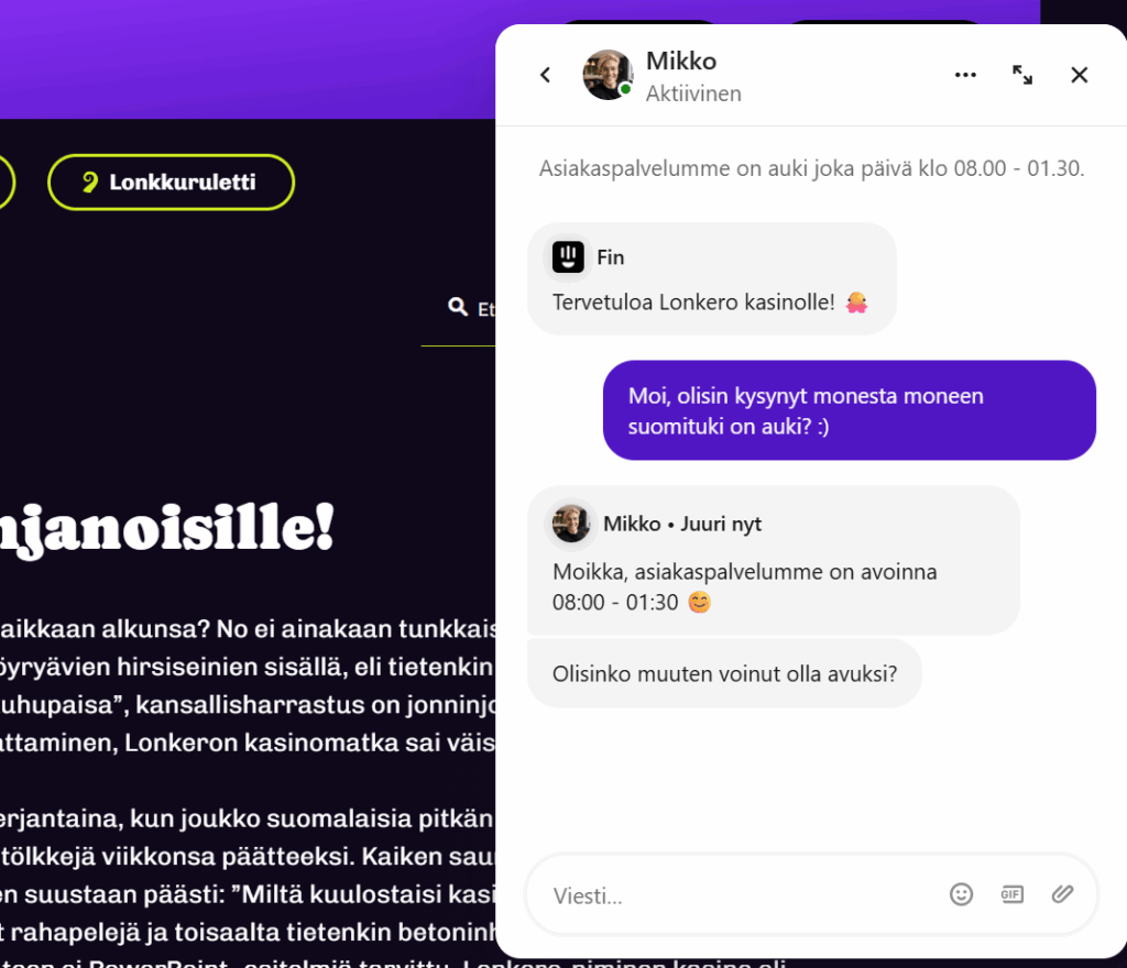 Lonkero Kasino asiakastuki