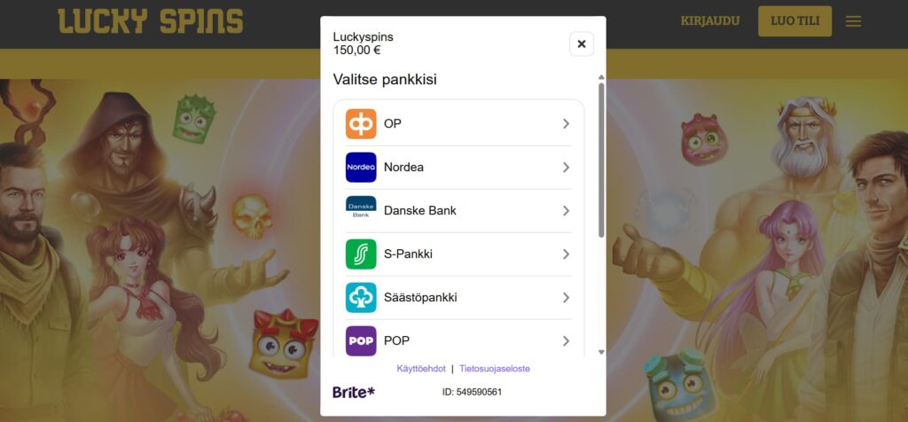 luckyspins rahansiirrot