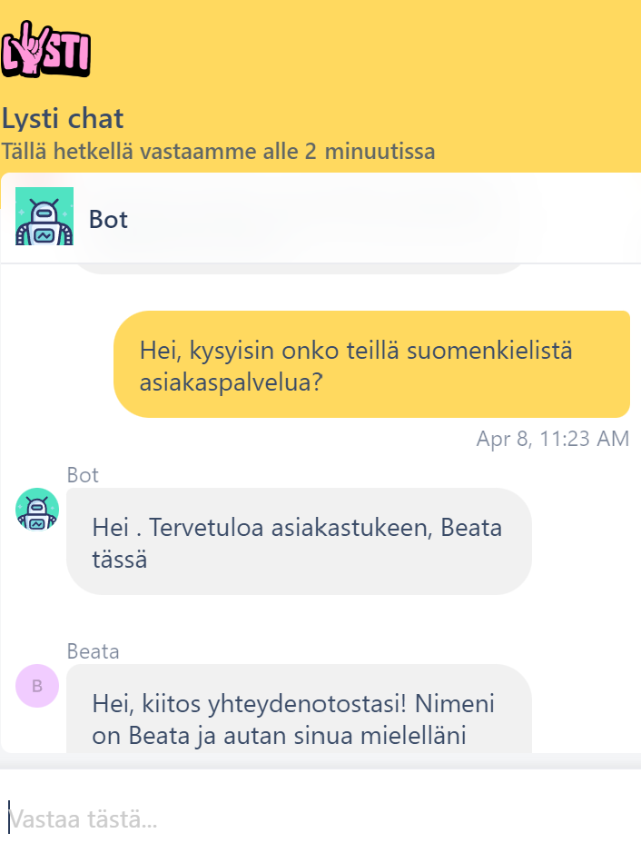 Lysti asiakaspalvelu