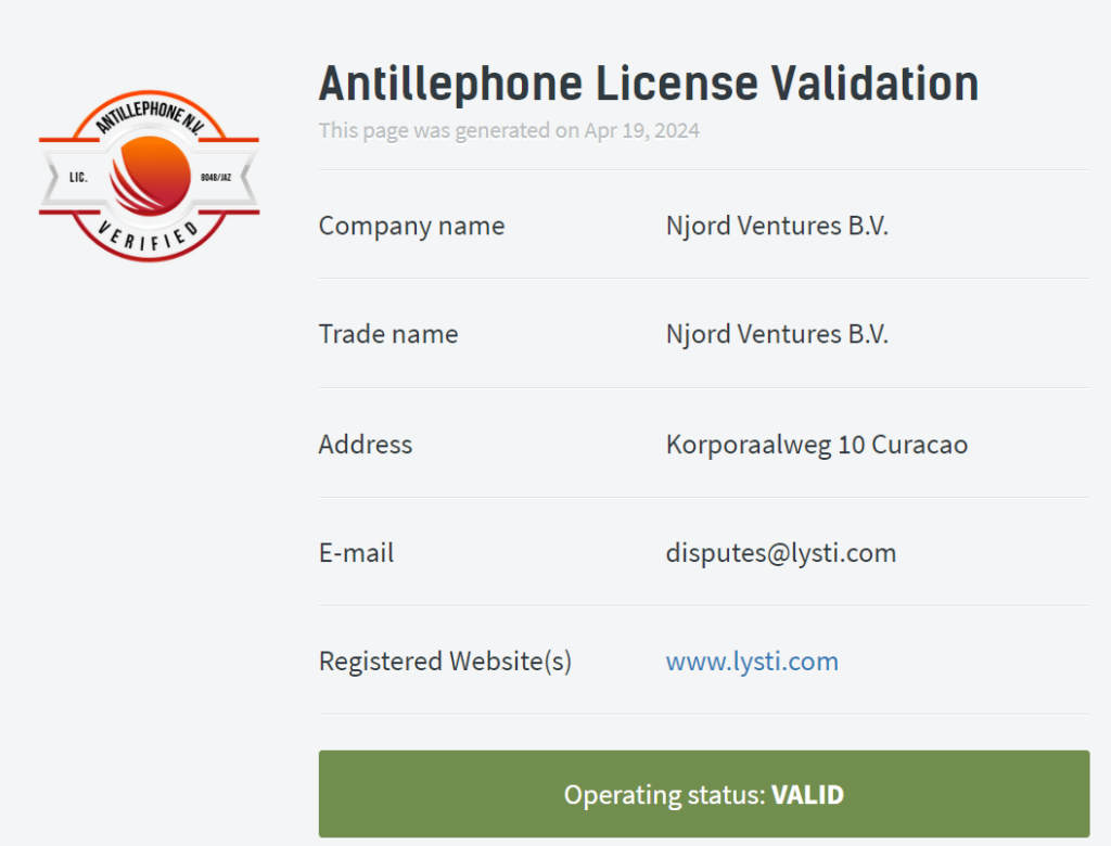 Lysti Casino lisenssi