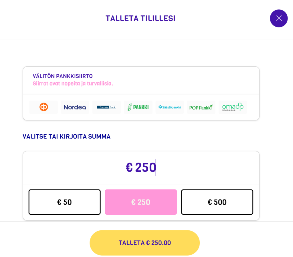 Lysti Casino talletus