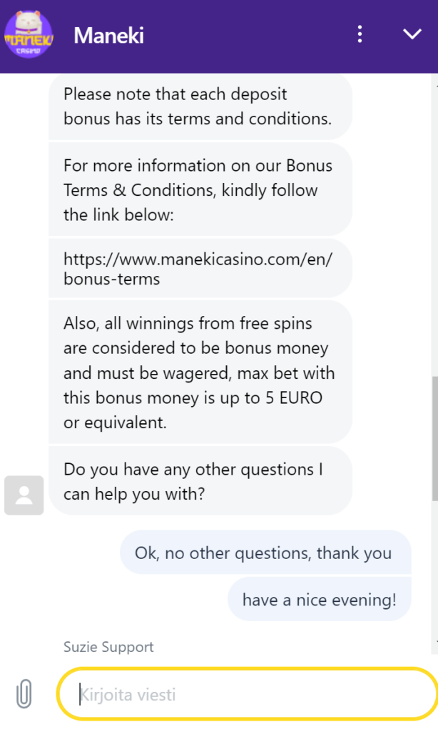 Maneki Casino asiakastuki