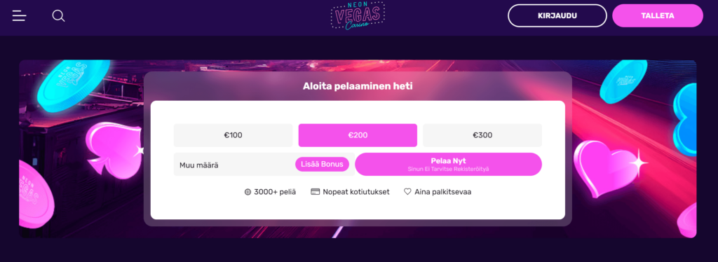 Neon Vegas Casino ulkoasu