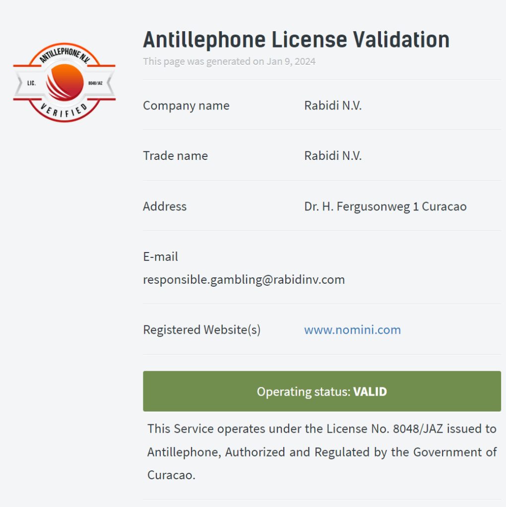 Nomini Casinon lisenssi